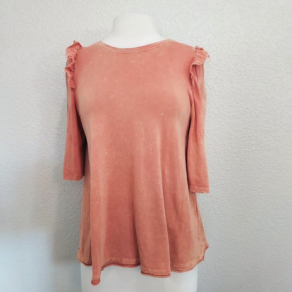 Anthro's Eri + Ali Coral Orange Flutter Short Sleeve Blouse Size S